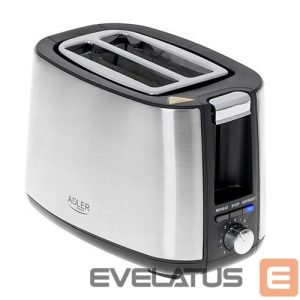 Skrudintuvas Adler  Toaster AD 3214  Power 750 W, Number of slots 2, Housing material Stainless steel, Stainless steel/Black 