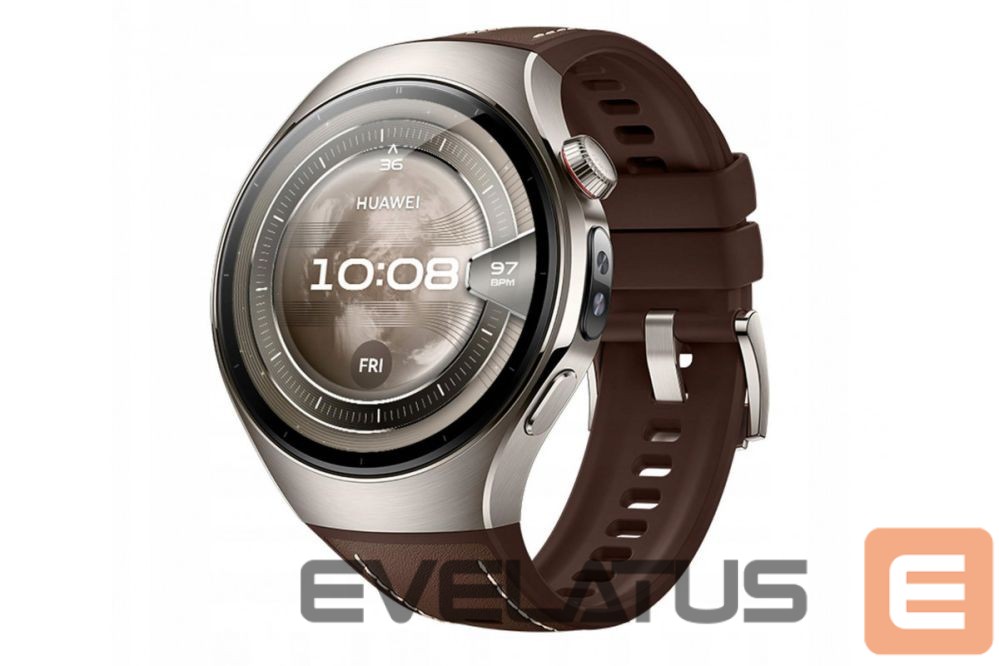 Išmanusis laikrodis Huawei Watch 5 (46mm), Fluorelastomer Brown classic strap, Metal body, Rates-L29L