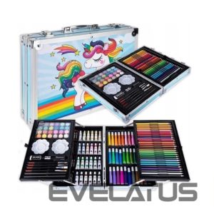 žaislai iLike  Stationery Art Set for Kids 145pcs Creative Drawing Kit Blue Case Kiddyz KIDD-ART-145B-BL 