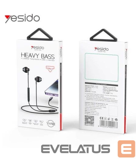 Laidinės ausinės yesido YH48 Aluminum Alloy In-ear Earphone With Remote Control IP Interface Wired Headphone Black