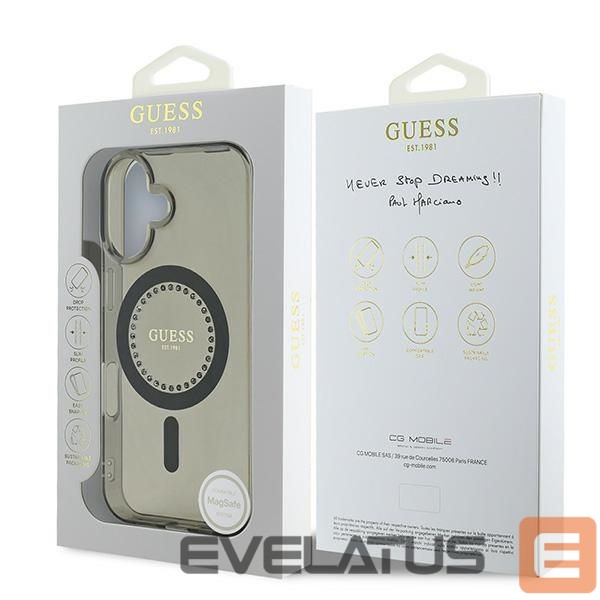 Kitas telefono priedas Guess Guess IML Rhinestones MagSafe iPhone 16 Case - Black