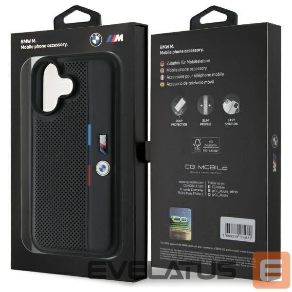 Kitas telefono priedas BMW BMW M Perforated Tricolor Detail Line iPhone 16 Case - Black