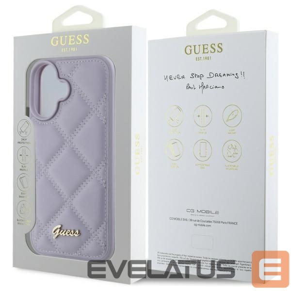 Kitas telefono priedas Guess Guess Quilted Metal Logo case for iPhone 16 - light purple