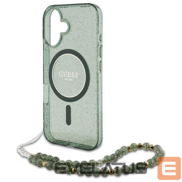 Kitas telefono priedas Guess Guess IML Glitter With Pearl Strap MagSafe case for iPhone 16 Plus - green