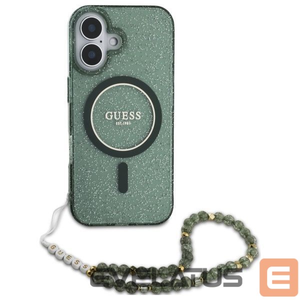 Kitas telefono priedas Guess Guess IML Glitter With Pearl Strap MagSafe case for iPhone 16 Plus - green