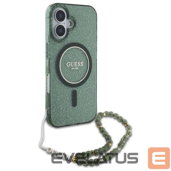 Kitas telefono priedas Guess Guess IML Glitter With Pearl Strap MagSafe case for iPhone 16 Plus - green