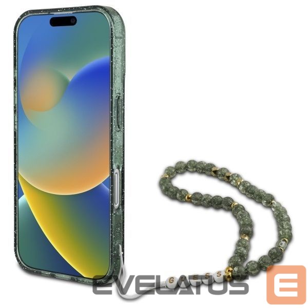 Kitas telefono priedas Guess Guess IML Glitter With Pearl Strap MagSafe case for iPhone 16 Plus - green