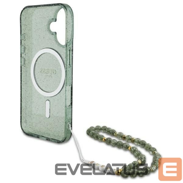 Kitas telefono priedas Guess Guess IML Glitter With Pearl Strap MagSafe case for iPhone 16 Plus - green