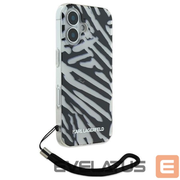 Kitas telefono priedas Karl Lagerfeld Karl Lagerfeld IML Zebra Pattern & Cord iPhone 16 Case - Black