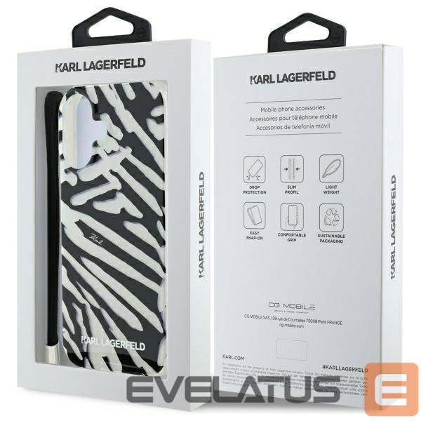 Kitas telefono priedas Karl Lagerfeld Karl Lagerfeld IML Zebra Pattern & Cord iPhone 16 Case - Black