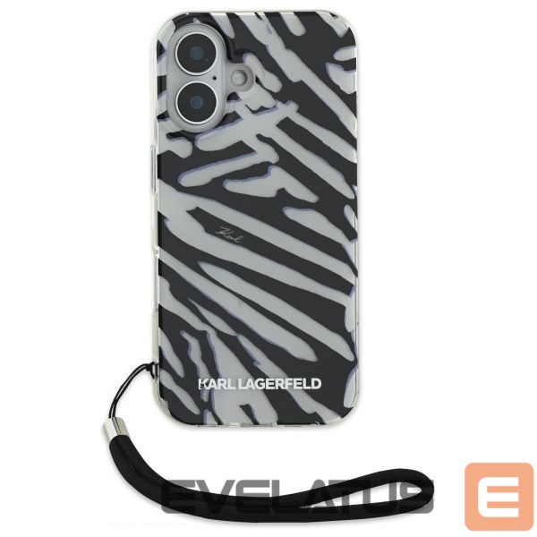 Kitas telefono priedas Karl Lagerfeld Karl Lagerfeld IML Zebra Pattern & Cord iPhone 16 Case - Black