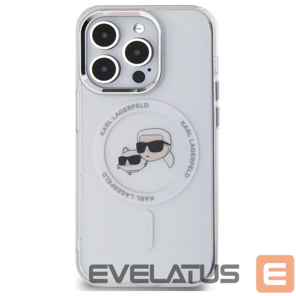 Kitas telefono priedas Karl Lagerfeld Karl Lagerfeld IML Metal Karl & Choupette Head MagSafe Case for iPhone 14 Pro Max - White