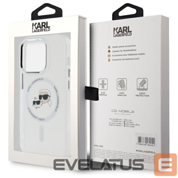 Kitas telefono priedas Karl Lagerfeld Karl Lagerfeld IML Metal Karl & Choupette Head MagSafe Case for iPhone 14 Pro Max - White