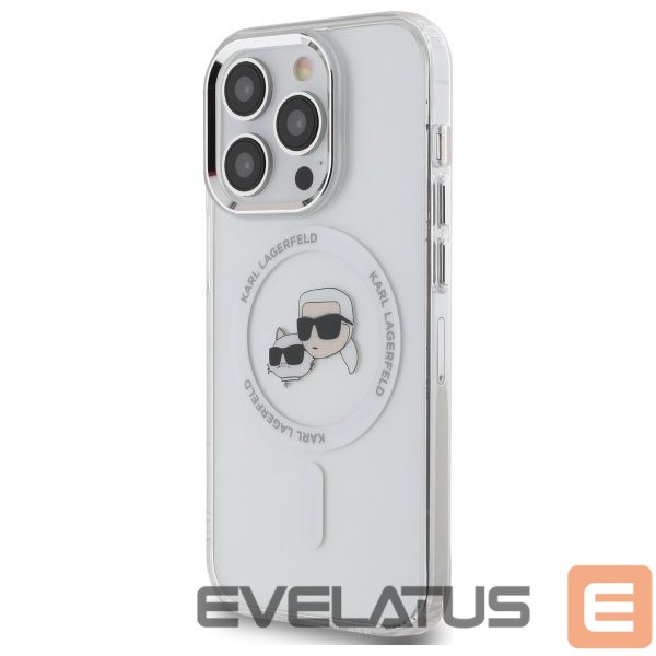 Kitas telefono priedas Karl Lagerfeld Karl Lagerfeld IML Metal Karl & Choupette Head MagSafe Case for iPhone 14 Pro Max - White