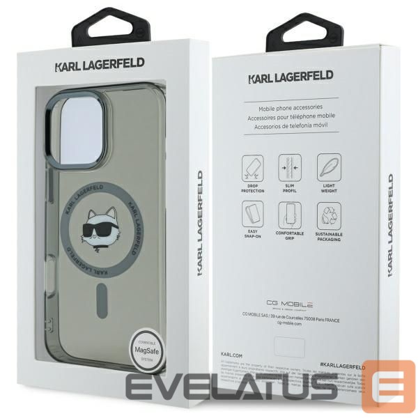 Kitas telefono priedas Karl Lagerfeld Karl Lagerfeld IML Metal Choupette Head MagSafe iPhone 16 Pro Case - Black