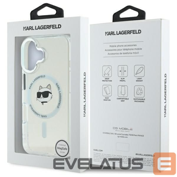 Kitas telefono priedas Karl Lagerfeld Karl Lagerfeld IML Metal Choupette Head MagSafe case for iPhone 16 Plus - white