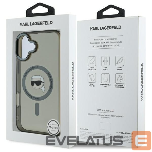 Kitas telefono priedas Karl Lagerfeld Karl Lagerfeld IML Metal Karl Head MagSafe iPhone 16 Plus Case - Black
