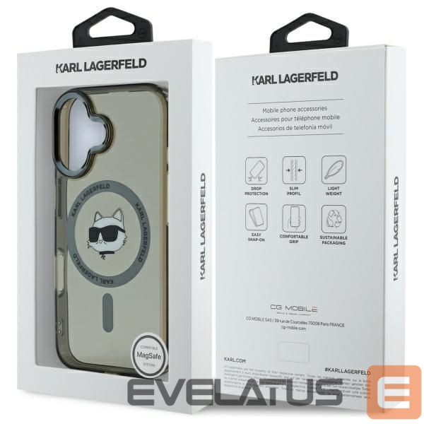 Kitas telefono priedas Karl Lagerfeld Karl Lagerfeld IML Metal Choupette Head MagSafe iPhone 16 Case - Black