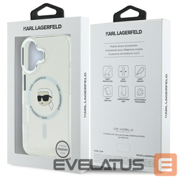 Kitas telefono priedas Karl Lagerfeld Karl Lagerfeld IML Metal Karl Head MagSafe iPhone 16 Case - White