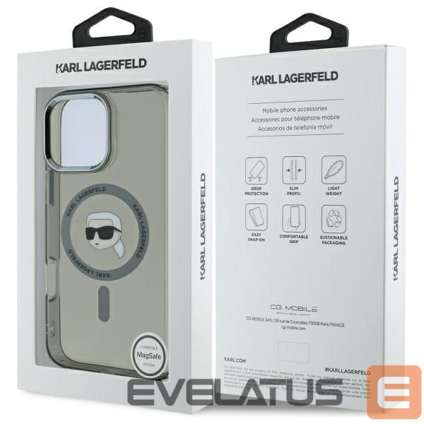 Kitas telefono priedas Karl Lagerfeld Karl Lagerfeld IML Metal Karl Head MagSafe Case for iPhone 16 Pro Max - Black
