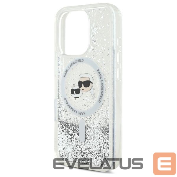 Kitas telefono priedas Karl Lagerfeld Karl Lagerfeld Liquid Glitter Karl & Choupette Head Magsafe Case for iPhone 16 Pro Max - Clear