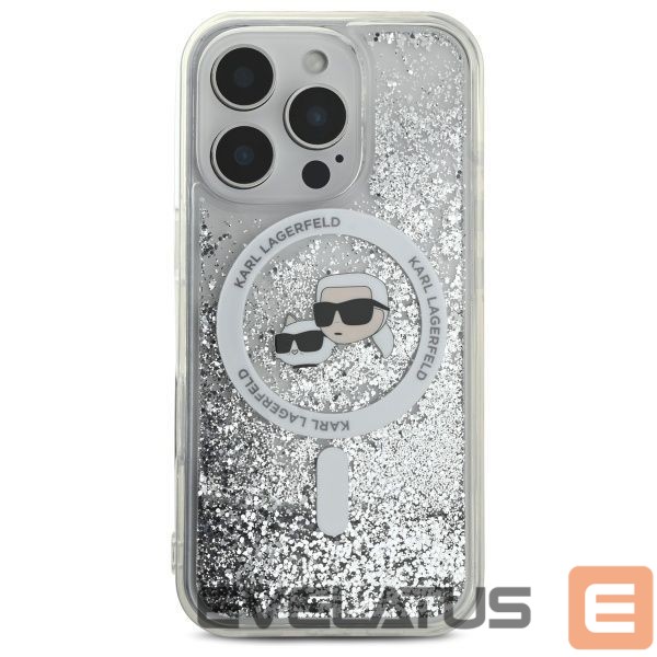 Kitas telefono priedas Karl Lagerfeld Karl Lagerfeld Liquid Glitter Karl & Choupette Head Magsafe Case for iPhone 16 Pro Max - Clear