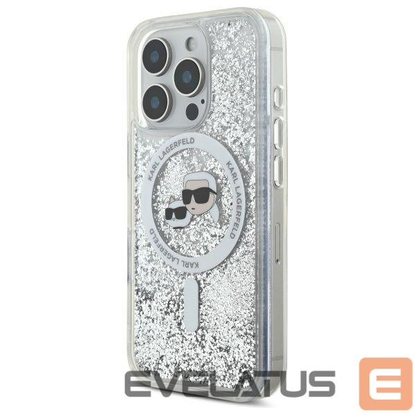 Kitas telefono priedas Karl Lagerfeld Karl Lagerfeld Liquid Glitter Karl & Choupette Head Magsafe Case for iPhone 16 Pro Max - Clear