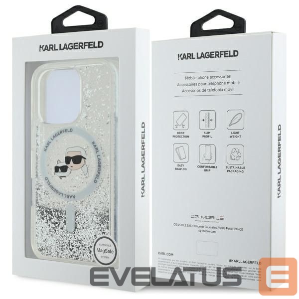 Kitas telefono priedas Karl Lagerfeld Karl Lagerfeld Liquid Glitter Karl & Choupette Head Magsafe Case for iPhone 16 Pro Max - Clear