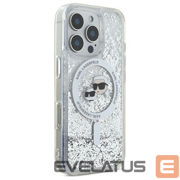 Kitas telefono priedas Karl Lagerfeld Karl Lagerfeld Liquid Glitter Karl & Choupette Head Magsafe Case for iPhone 16 Pro Max - Clear