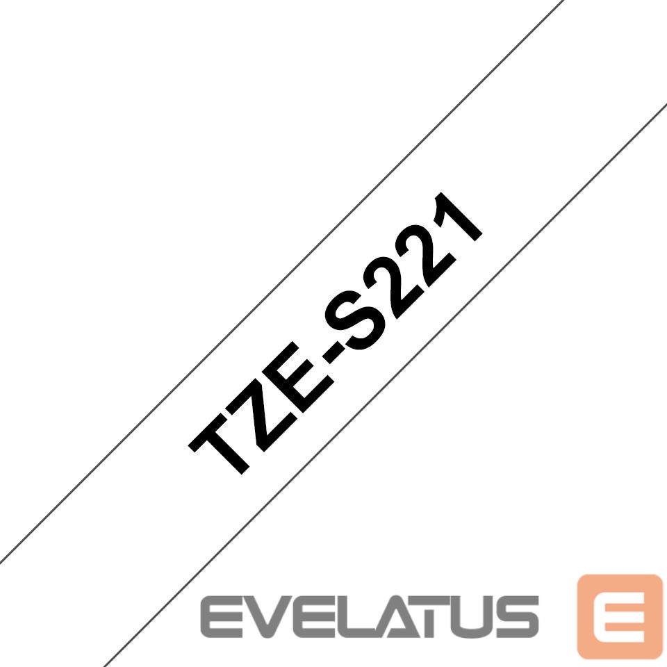 Eksploatacinės medžiagos spausdintuvams Brother TZe-S221 Strong Adhesive Laminated Tape Black on White, TZe, 8 m, 9 mm