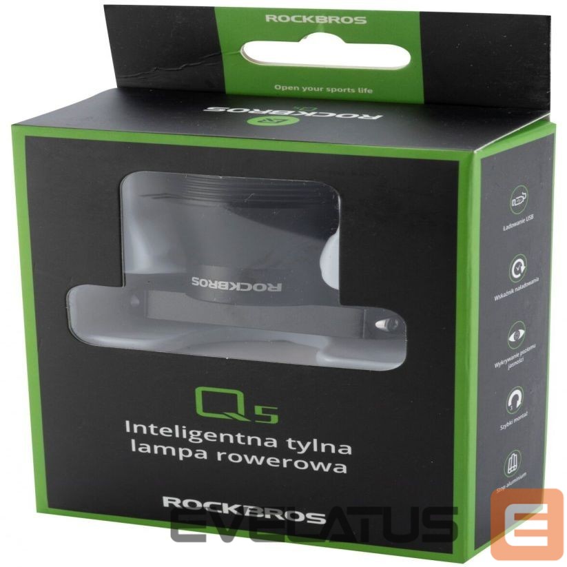 Dviračio priedas Rockbros Rockbros Q5 Rear Bike Light with Intelligent Stop System - Black