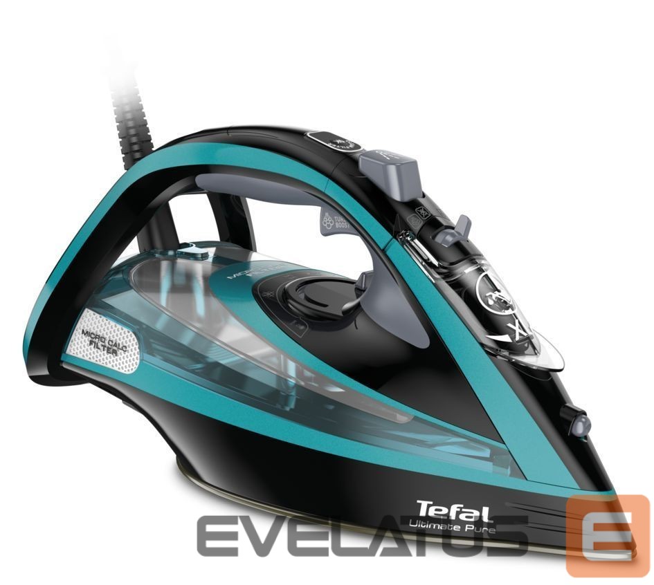 Lygintuvai TEFAL | Ultimate Pure FV9844E0 | Steam Iron | 3200 W | Water tank capacity 350 ml | Continuous steam 60 g/min | Steam boost performance 250 g/min | Blue/Black