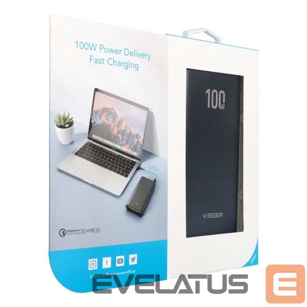 Išorinė baterija Veger Powerbank Veger T100 (W2032C-100) PD QC3.0 5A 100W 20000 mAh black