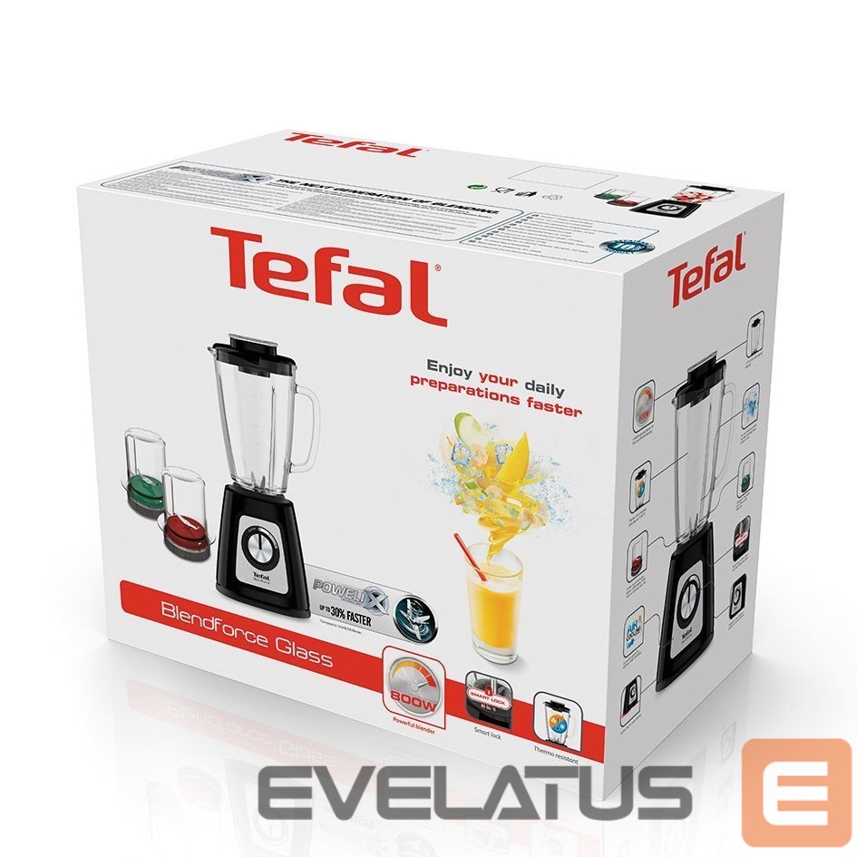 Maišytuvai ir maišytuvai TEFAL Blender BL438831 BlendForce Tabletop, 800 W, Jar material Glass, Jar capacity 1.25 L, Ice crushing, Black