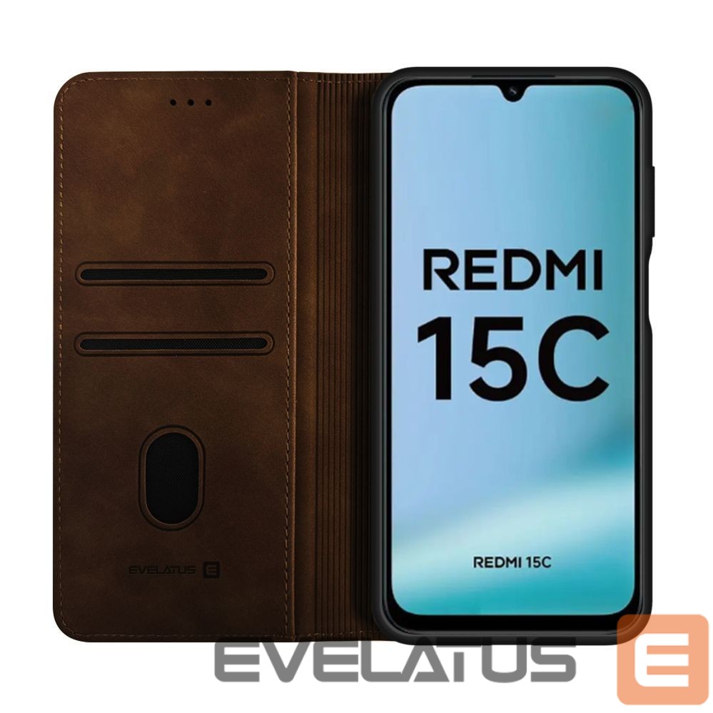 Knygos tipo dėklas dėklai Evelatus Xiaomi Redmi 15C 4G/5G Book Case Folio Brown