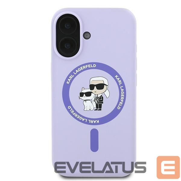 Nugarėlės dėklai Karl Lagerfeld Karl Lagerfeld Silicone Karl&Choupette Heads Ring MagSafe Case for iPhone 16 Plus - Purple