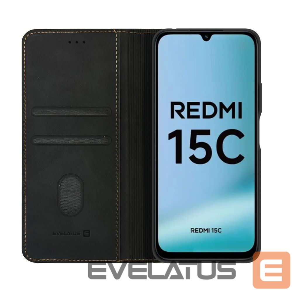 Knygos tipo dėklas dėklai Evelatus Xiaomi Redmi 15C 4G/5G Book Case Folio Black