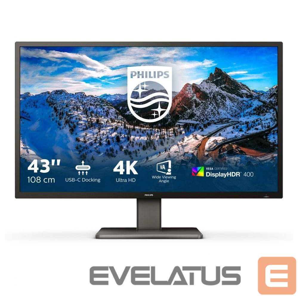 Monitoriai Philips P Line 439P1/00 43 ", VA, 4K UHD, 3840 x 2160, 16:9, 4 ms, 400 cd/m², Headphone output, 60 Hz, HDMI ports quantity 3