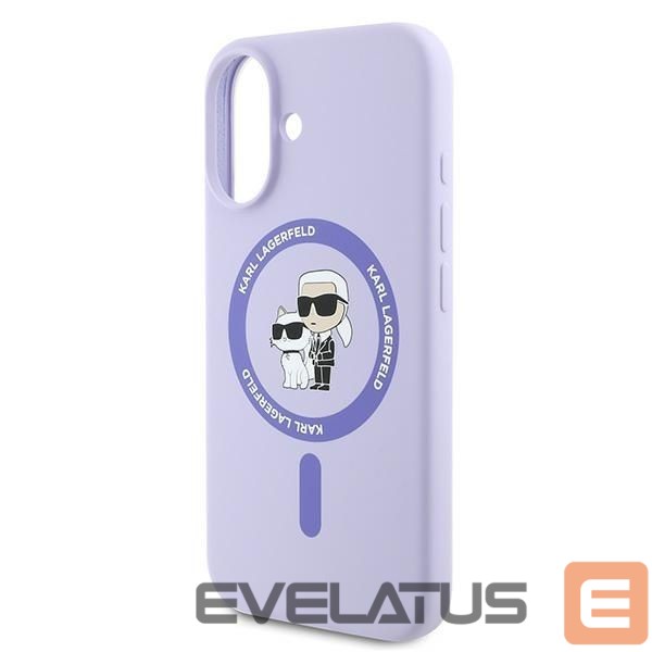 Nugarėlės dėklai Karl Lagerfeld Karl Lagerfeld Silicone Karl&Choupette Heads Ring MagSafe Case for iPhone 16 Plus - Purple