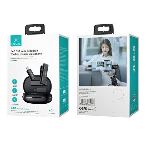 Belaidės ausinės USAMS USAMS Bezprzewodowy mikrofon krawatowy ENC 2.4G Wireless Lavalier Microphone Lightning ZB244MKF01 (US-ZB244)