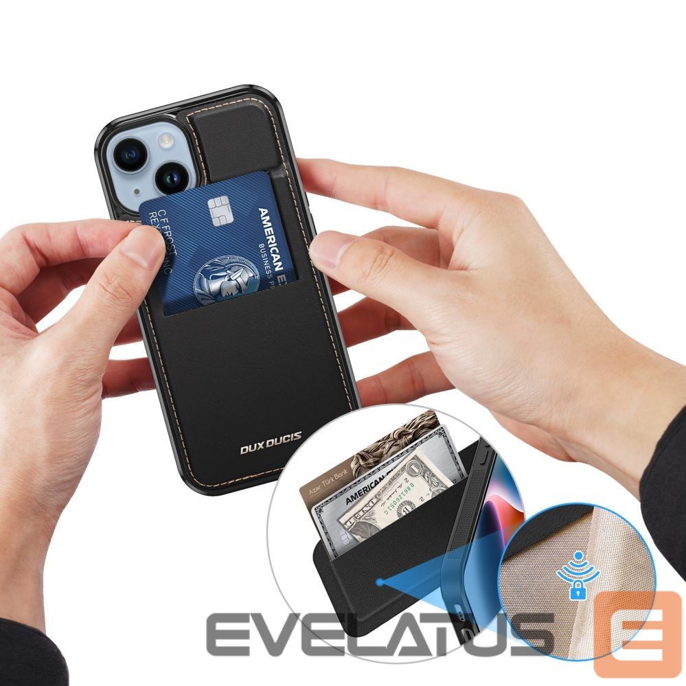 Nugarėlės dėklai Dux Ducis 3in1 Wallet Case with Stand for iPhone 15 Plus MagSafe RFID Blocker Dux Ducis Rafi Mag - Black