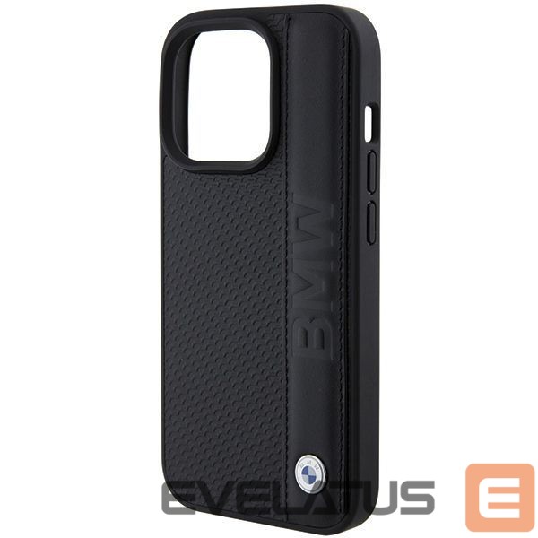 Nugarėlės dėklai BMW BMW Leather Textured & Stripe iPhone 15 Pro Max Case - Black
