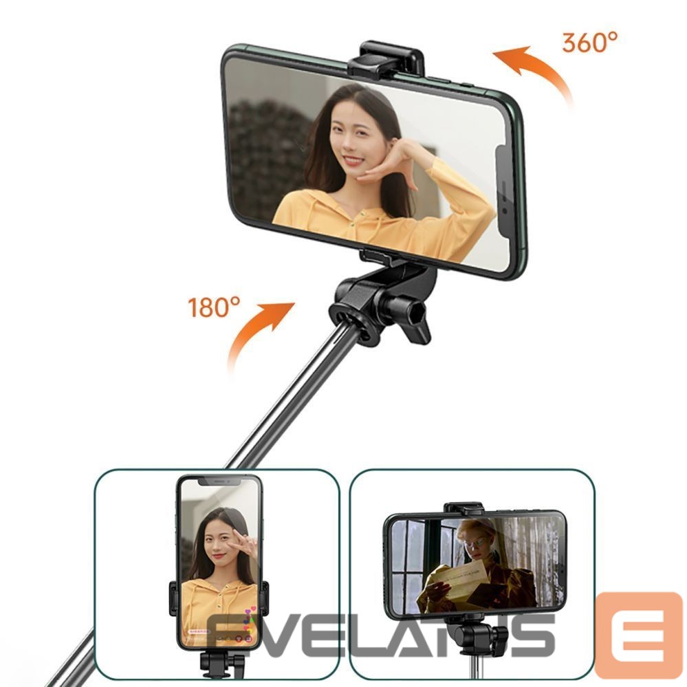 Fotoaparato priedas Hurtel Selfie stick WHS1Y telescopic tripod 1m with phone holder - black