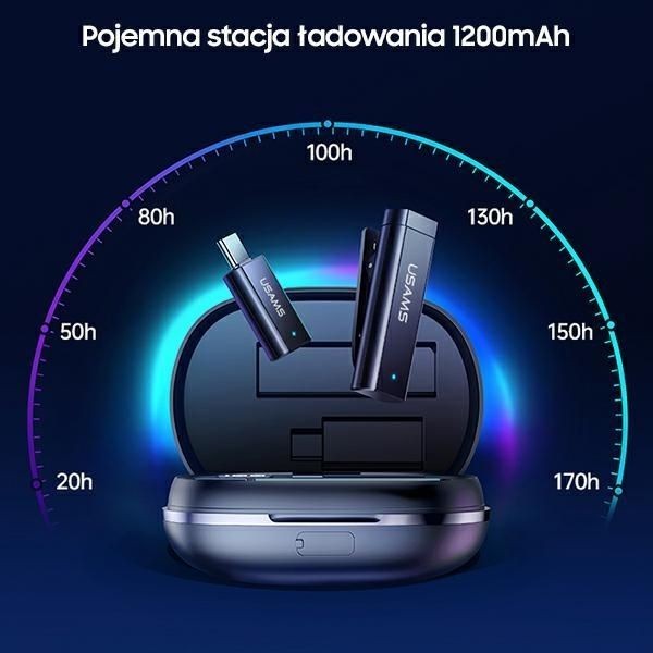 Belaidės ausinės USAMS USAMS Bezprzewodowy mikrofon krawatowy ENC 2.4G Wireless Lavalier Microphone Lightning ZB244MKF01 (US-ZB244)