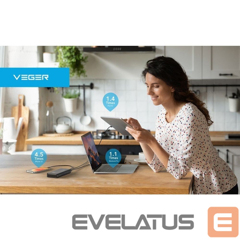 Išorinė baterija Veger Powerbank Veger T100 (W2032C-100) PD QC3.0 5A 100W 20000 mAh black