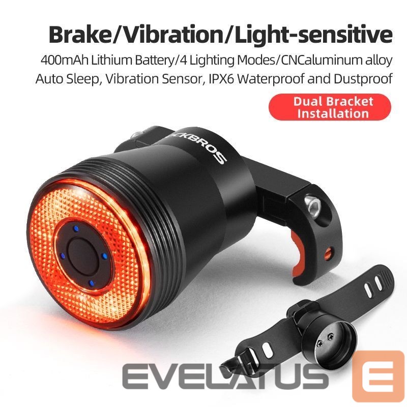 Dviračio priedas Rockbros Rockbros Q5 Rear Bike Light with Intelligent Stop System - Black