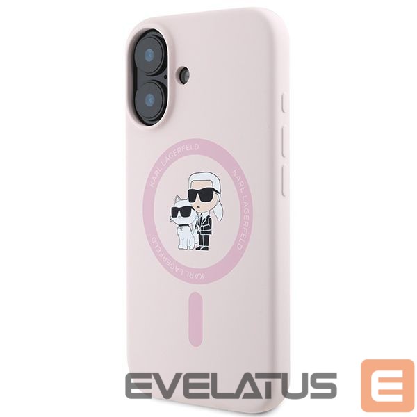 Nugarėlės dėklai Karl Lagerfeld Karl Lagerfeld Silicone Karl&Choupette Heads Ring MagSafe iPhone 16 Case - Pink