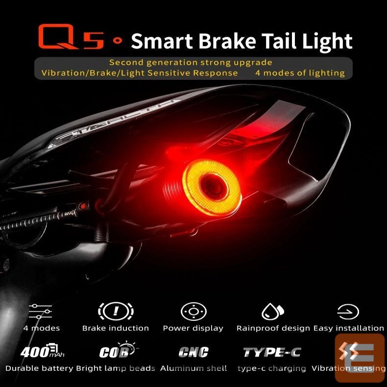 Dviračio priedas Rockbros Rockbros Q5 Rear Bike Light with Intelligent Stop System - Black