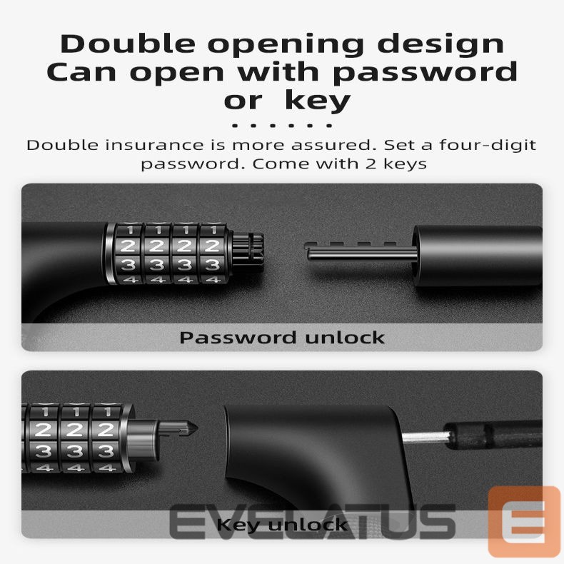 Dviračio priedas Rockbros Rockbros 3230002001 bicycle lock with combination and key - black