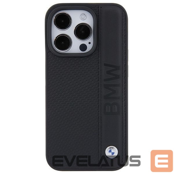 Nugarėlės dėklai BMW BMW Leather Textured & Stripe iPhone 15 Pro Max Case - Black